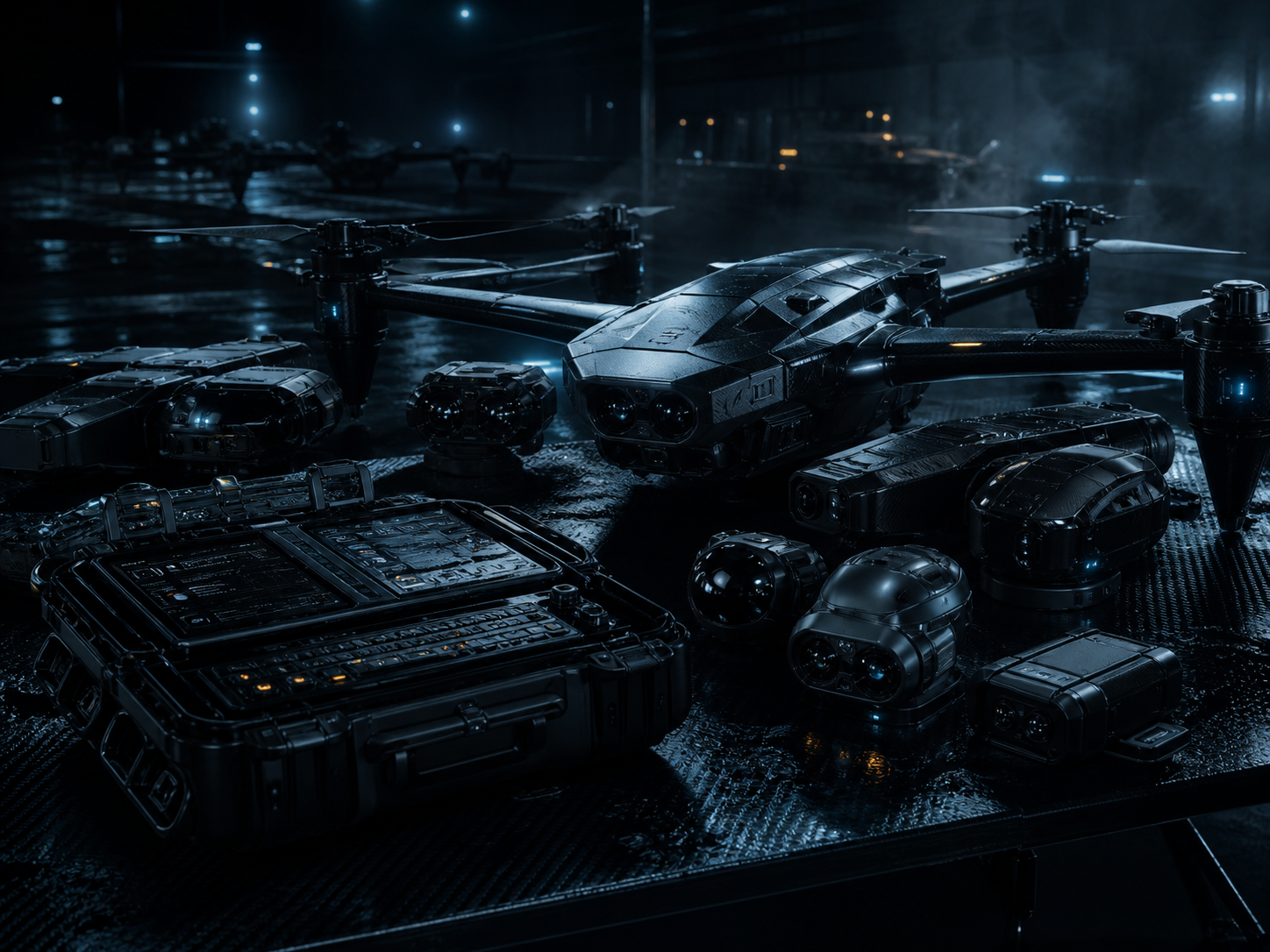 Obtile black drone and sensor equipment